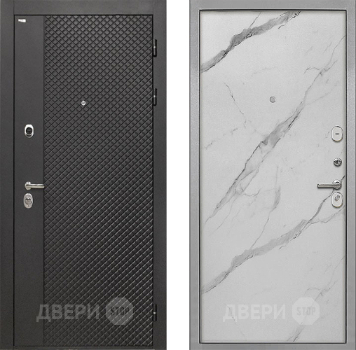 Входная металлическая Дверь Интекрон (INTECRON) Олимпия Black 4К Гладкая Мрамор натуральный арктик в Лобне