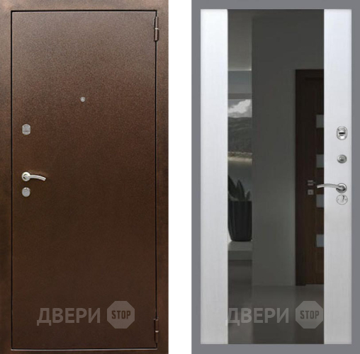 Входная металлическая Дверь Рекс (REX) 1А Медный Антик СБ-16 Зеркало Белый ясень в Лобне