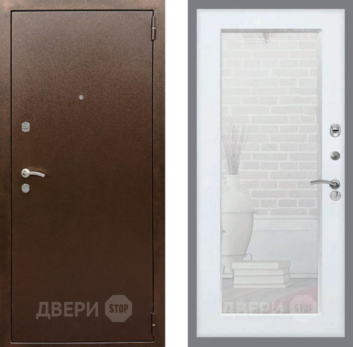 Входная металлическая Дверь Рекс (REX) 1А Медный Антик Зеркало Пастораль Белый ясень в Лобне