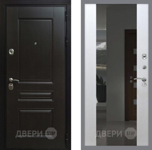 Входная металлическая Дверь Рекс (REX) Премиум-Н СБ-16 Зеркало Белый ясень в Лобне