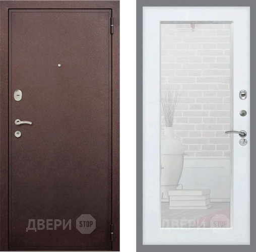 Входная металлическая Дверь Рекс (REX) 2 Медный Антик Зеркало Пастораль Белый ясень в Лобне