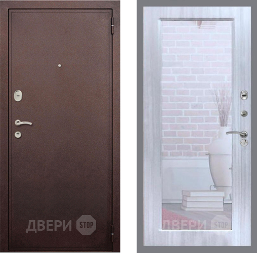 Входная металлическая Дверь Рекс (REX) 2 Медный Антик Зеркало Пастораль Сандал белый в Лобне