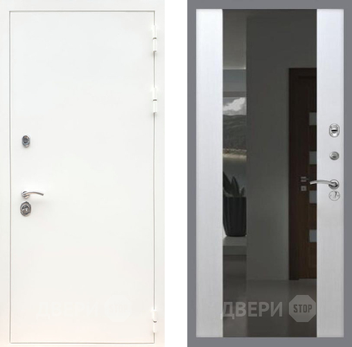 Входная металлическая Дверь Рекс (REX) 5 Белая Шагрень СБ-16 с Зеркалом Лиственница беж в Лобне