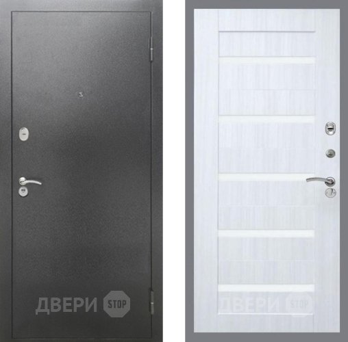 Входная металлическая Дверь Рекс (REX) 2А Серебро Антик СБ-14 стекло белое Сандал белый в Лобне