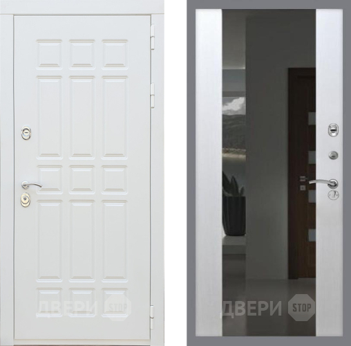Входная металлическая Дверь Рекс (REX) 8 Силк Сноу СБ-16 Зеркало Белый ясень в Лобне