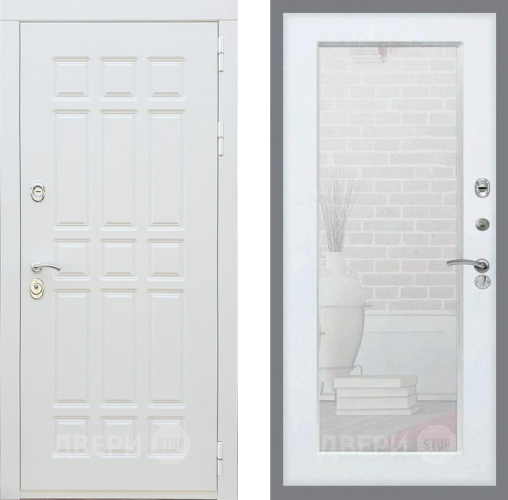 Входная металлическая Дверь Рекс (REX) 8 Силк Сноу Зеркало Пастораль Белый ясень в Лобне