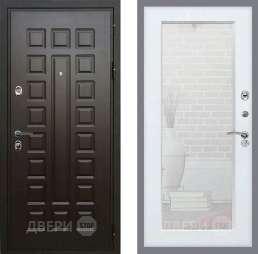 Входная металлическая Дверь Рекс (REX) Премиум 3к Зеркало Пастораль Белый ясень в Лобне