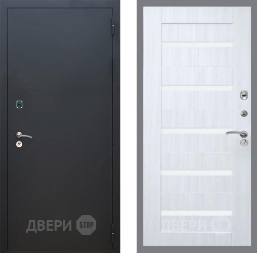 Входная металлическая Дверь Рекс (REX) 1A Черный Муар СБ-14 стекло белое Сандал белый в Лобне