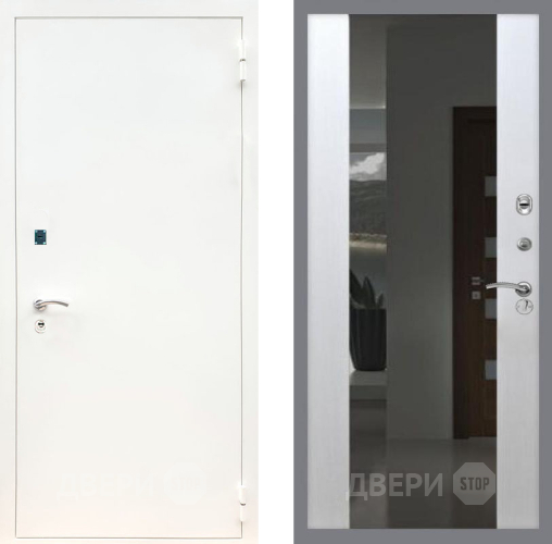 Входная металлическая Дверь Рекс (REX) 1А Белая шагрень СБ-16 с Зеркалом Лиственница беж в Лобне