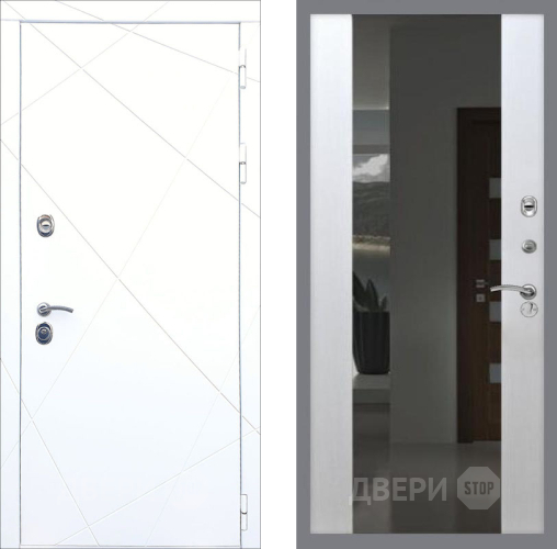 Входная металлическая Дверь Рекс (REX) 13 Силк Сноу СБ-16 Зеркало Белый ясень в Лобне