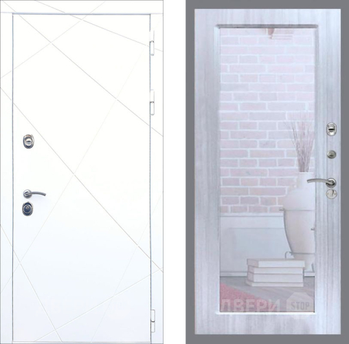 Входная металлическая Дверь Рекс (REX) 13 Силк Сноу Зеркало Пастораль Сандал белый в Лобне