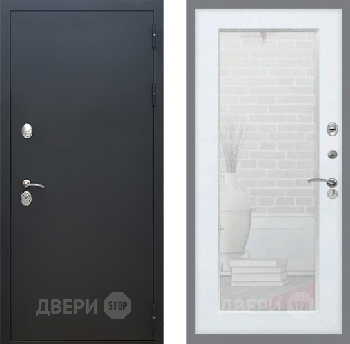 Входная металлическая Дверь Рекс (REX) 5 Черный Муар Зеркало Пастораль Белый ясень в Лобне