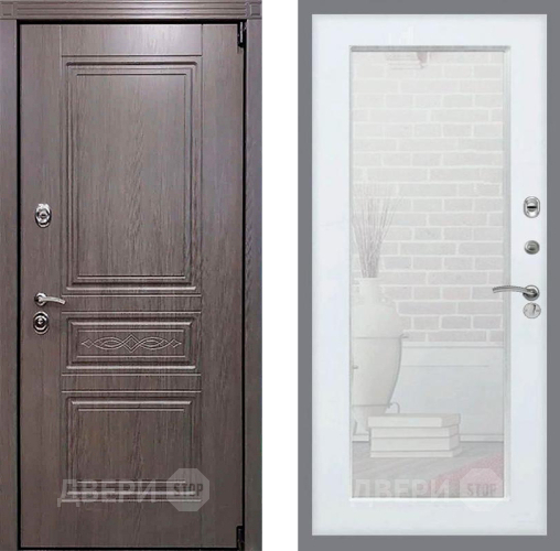 Входная металлическая Дверь Рекс (REX) Премиум-S Зеркало Пастораль Белый ясень в Лобне