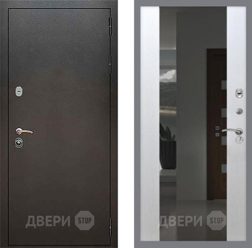 Входная металлическая Дверь Рекс (REX) 5 Серебро Антик СБ-16 Зеркало Белый ясень в Лобне