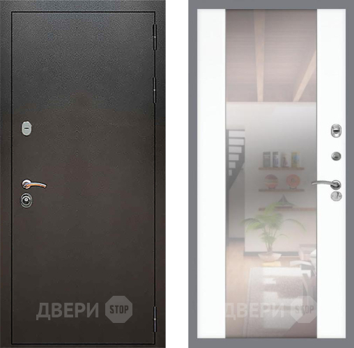 Входная металлическая Дверь Рекс (REX) 5 Серебро Антик СБ-16 Зеркало Силк Сноу в Лобне