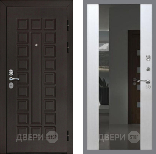 Входная металлическая Дверь Рекс (REX) Сенатор Cisa СБ-16 Зеркало Белый ясень в Лобне