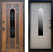 Дверь Престиж TERMO с терморазрывом Лацио Орех с окном и ковкой Бетон светлый 860х2050 мм