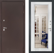 Дверь Лабиринт (LABIRINT) Classic антик медь Зеркало Фацет с багетом Белый софт 960х2050 мм