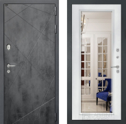 Дверь Лабиринт (LABIRINT) Лофт Зеркало Фацет с багетом Белый софт 860х2050 мм